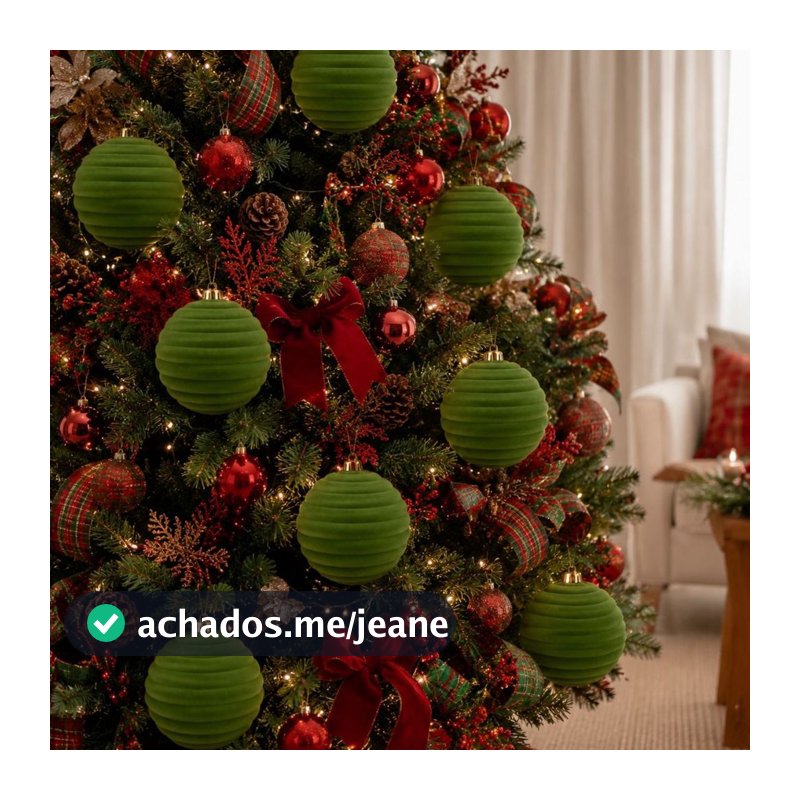 Bola de Natal Verde em Veludo 15cm Acabamento Sofisticado 26274 - Vencedor