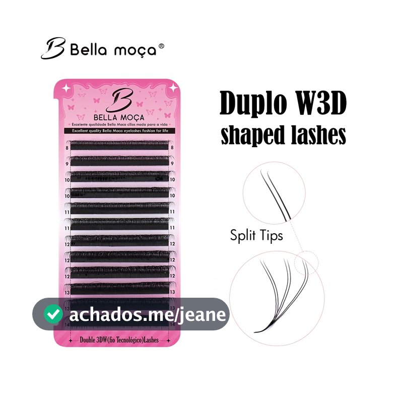 Bella Moça Cilios Duplo W3D Volume Egípcio 0,07D - Preto - ORIGINAL MIX- Maquiagem Profissional
