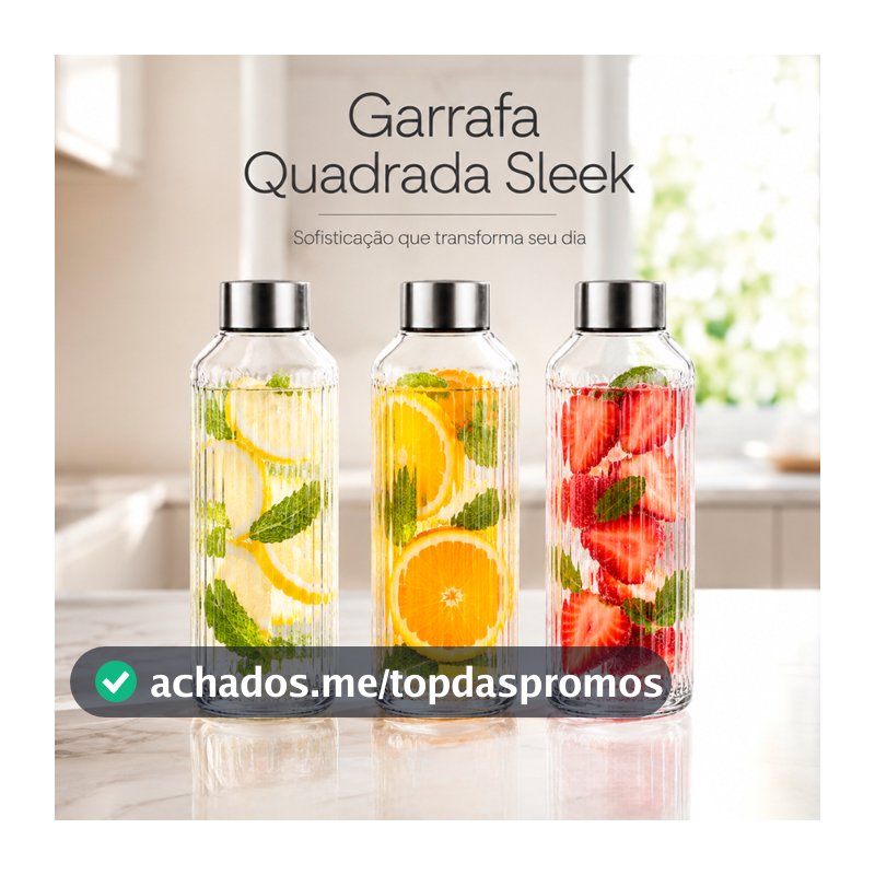 Garrafa Vidro Sleek Tampa Hermética Inox 1 Litro Geladeira Suco Água Leite Elegante