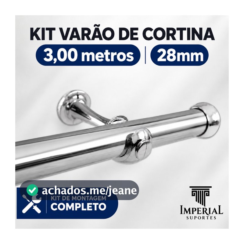 Varão de cortina 3,00 metros 28mm grosso instalação completo Colorido e Cromado Cortinas Simples