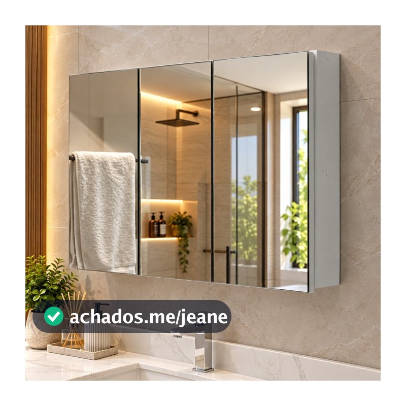Espelho 80cm Para Banheiro Armário 3 Portas  - 100% MDF - MONTADO