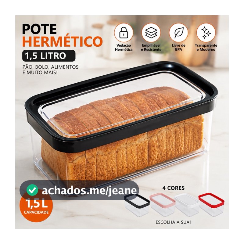 Pote Hermético 1,5L Porta Pão Bolo Organizador Cozinha Alimento mais Fofo Fresco Compacto e Empilhavel