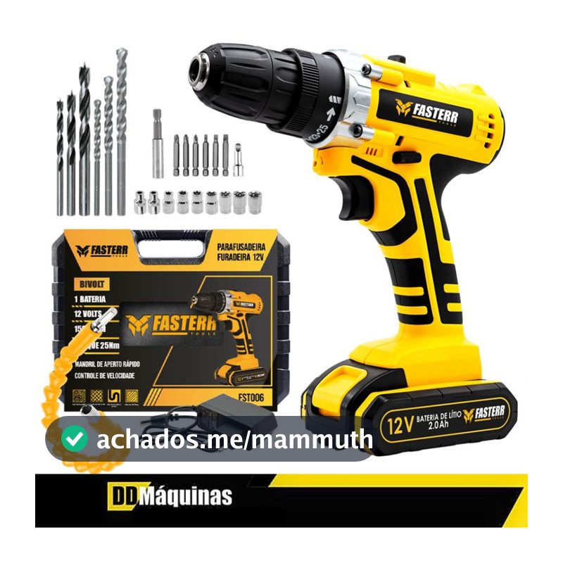 Furadeira e Parafusadeira 12V Completa  Com Bateria 24 Acessórios e Maleta  FST006 - Fasterr