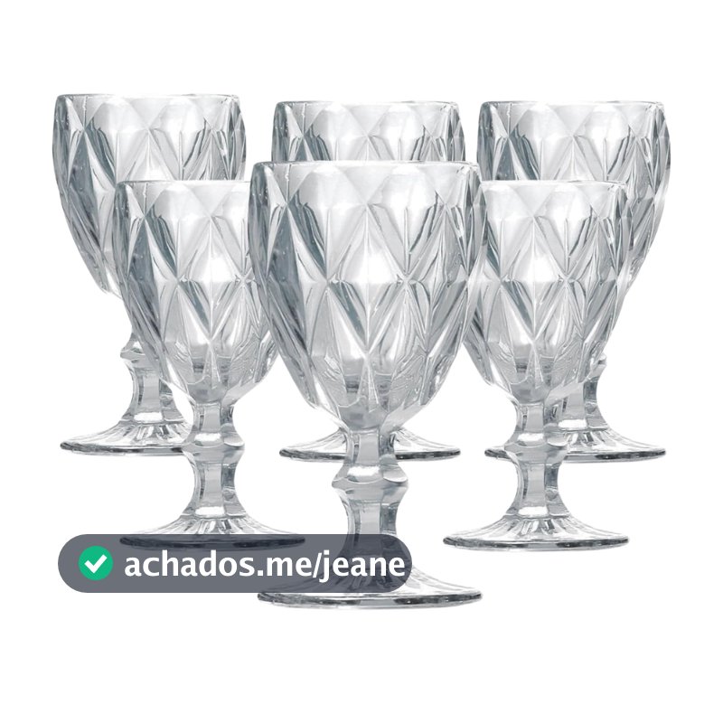 Kit 6 Taças Diamond Vidro Transparente Para Vinho Luxo Resistente