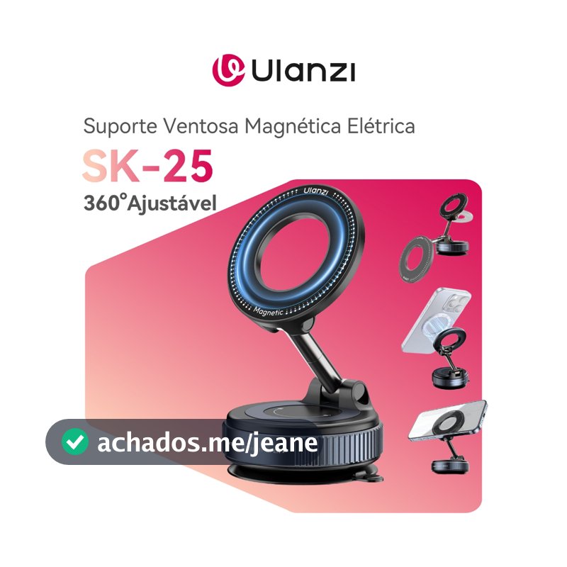 ULANZI SK-25 Suporte Magnetico para Celular, Ventosa Magnética com Ventosa a Vácuo, Suporte Magnético Ajustável em 360°