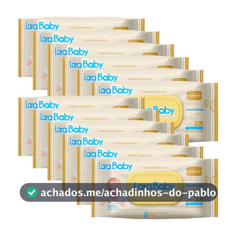 Kit C/12 Lenço Umedecido Lara Baby Premium 100 Unidades Total 1200