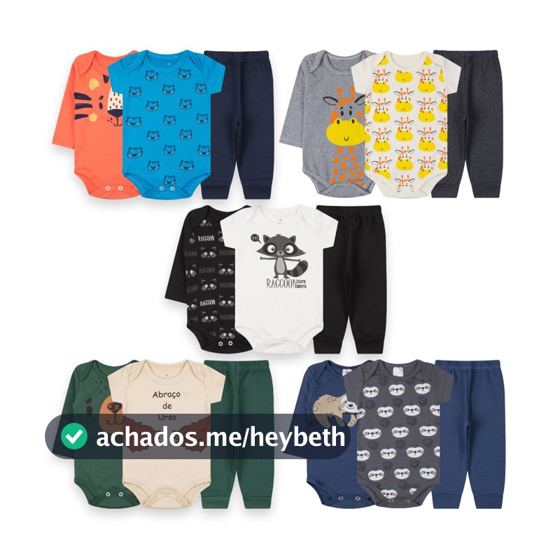 kit 15 peças body bebê algodão manga curta longa calça menino masculino P ao GG