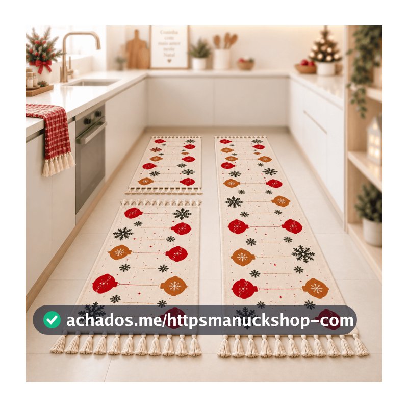 Jogo de Passadeira Natal 3 Peças de Tear Tapete de Cozinha Decoração Natal
