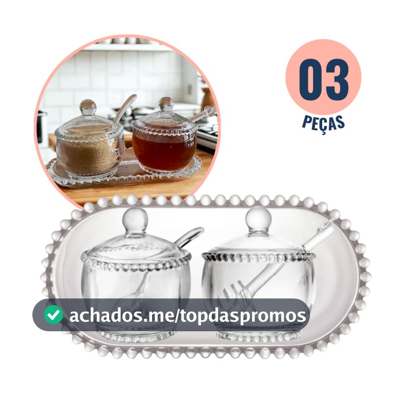 Kit 3 Peças Açucareiro Meleira E Travessa Cristal Pearl Bolinha Wolff