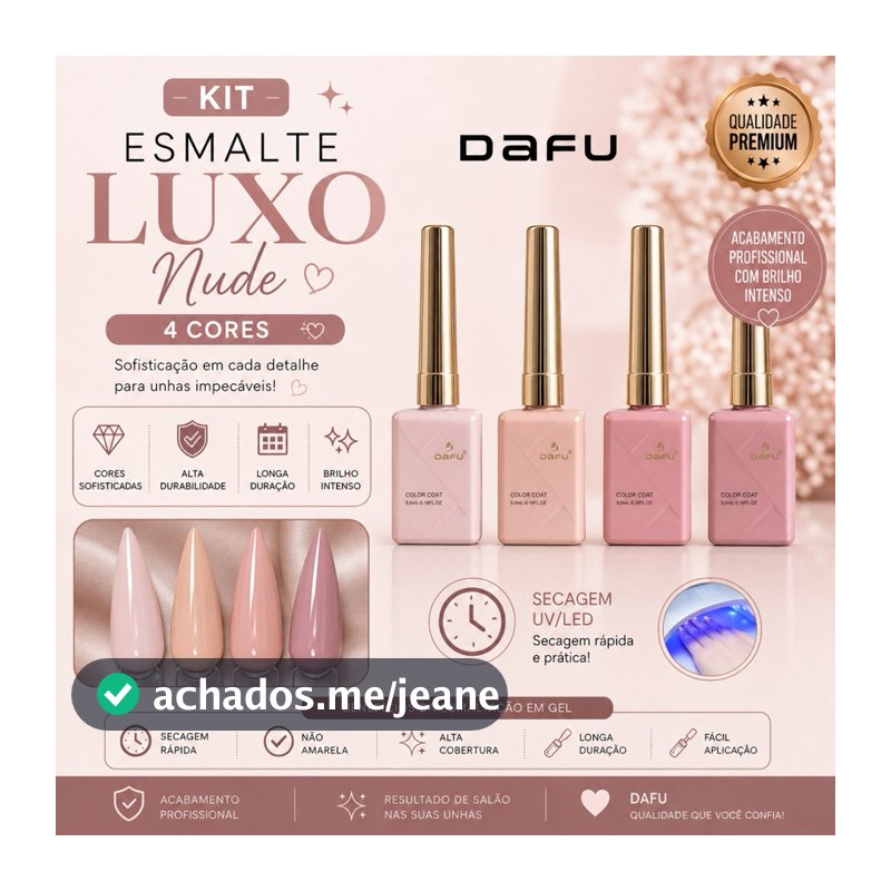 Kit 4 Esmalte em Gel Nude Rosado - 10ml - Fundo Realista  Dafu - UV -Perfeita Cobertura