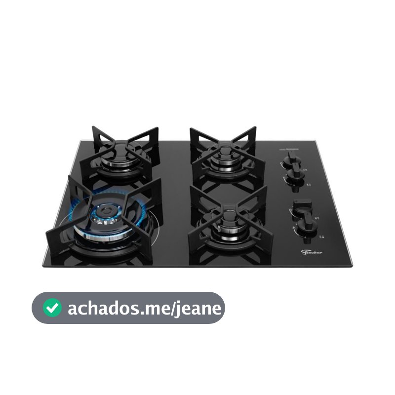 Cooktop 4 Bocas Fischer Fit Line a Gás com Mesa de Vidro Temperado e Tripla Chama Preto Bivolt