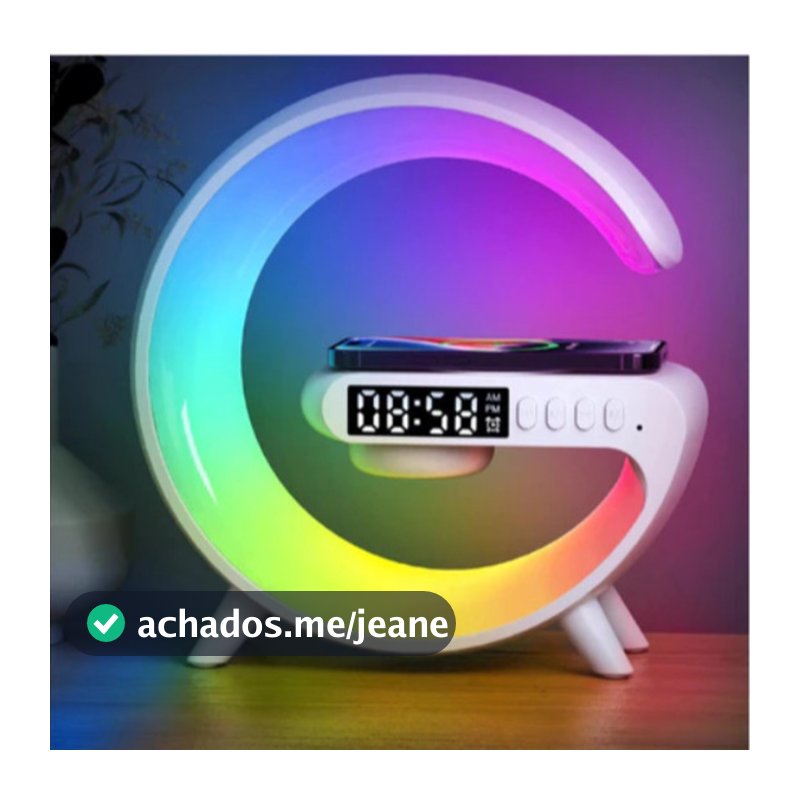 Caxinha de Som G -Speaker COR BRANCA Com Relógio Luminária Bluetooth Inteligente Carregador Sem Fio Led Luz Rgb-LC
