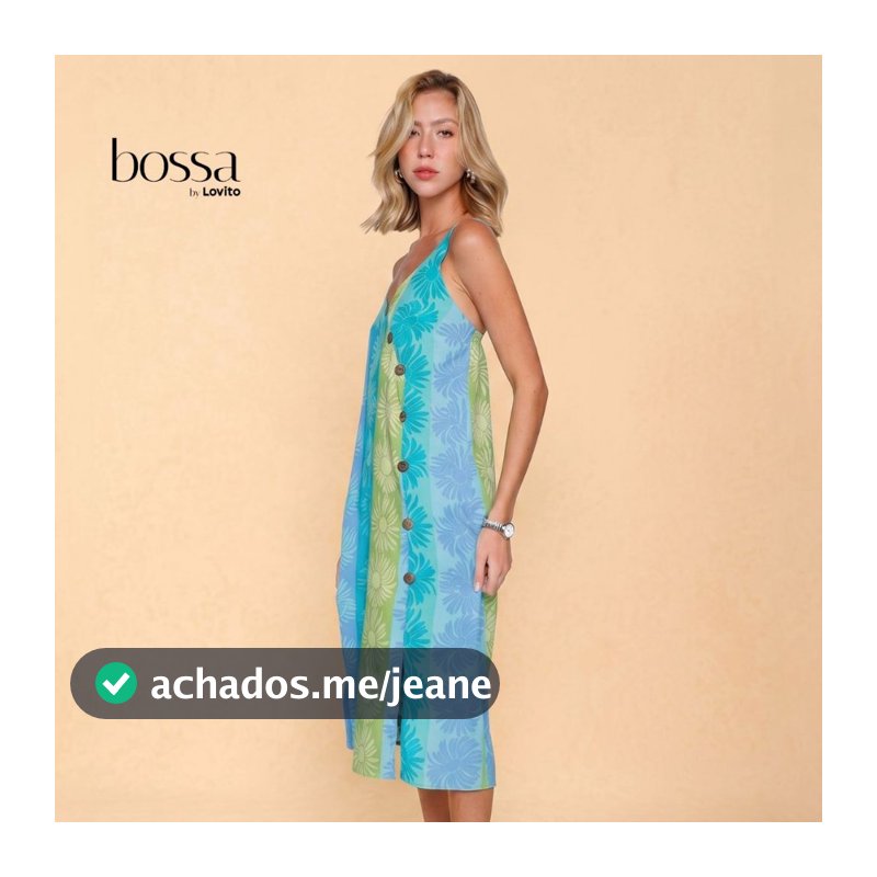Lovito Bossa Vestido Midi Feminino em Viscose com Botões Frontais DRB16841714