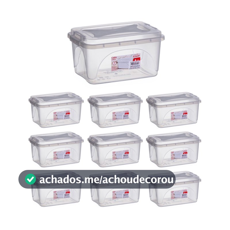 Kit 10 Caixas Organizadoras 3L Transparente Tampa com Trava Multiuso Brinquedos Cabos Livro