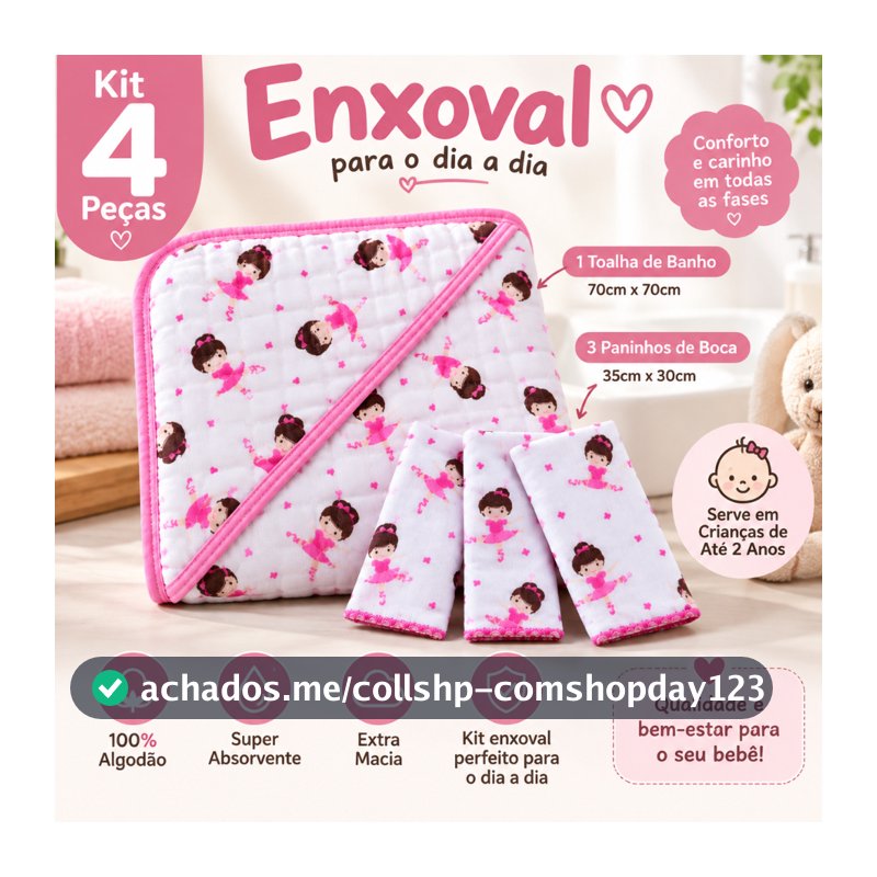 Kit Enxoval 4 Peças 1 Toalha de Banho Bebe Soft de Fralda  + 3 Paninho Fralda de Boca 100% algodão