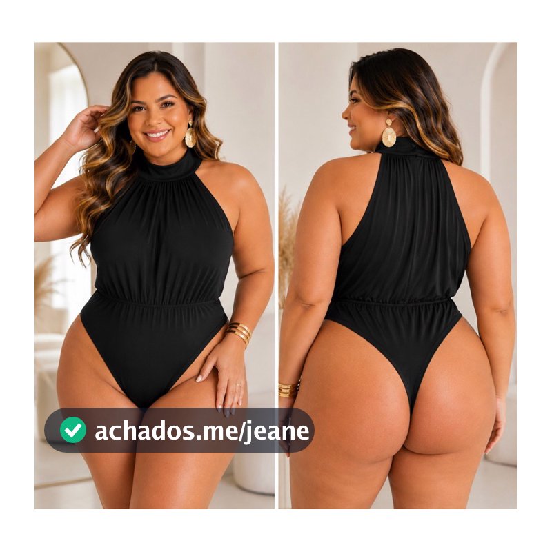 Body feminino gola alta cavado elegante sensual verão balada sexy curve moda plus size preto liso