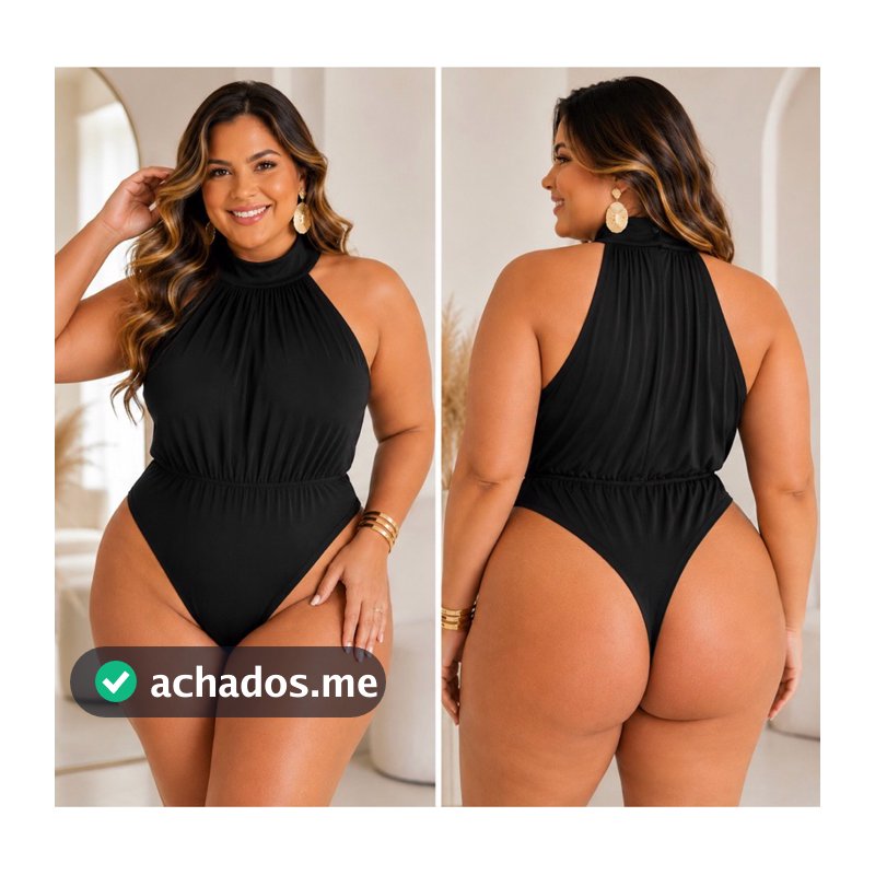 Body feminino gola alta cavado elegante sensual verão balada sexy curve moda plus size preto liso