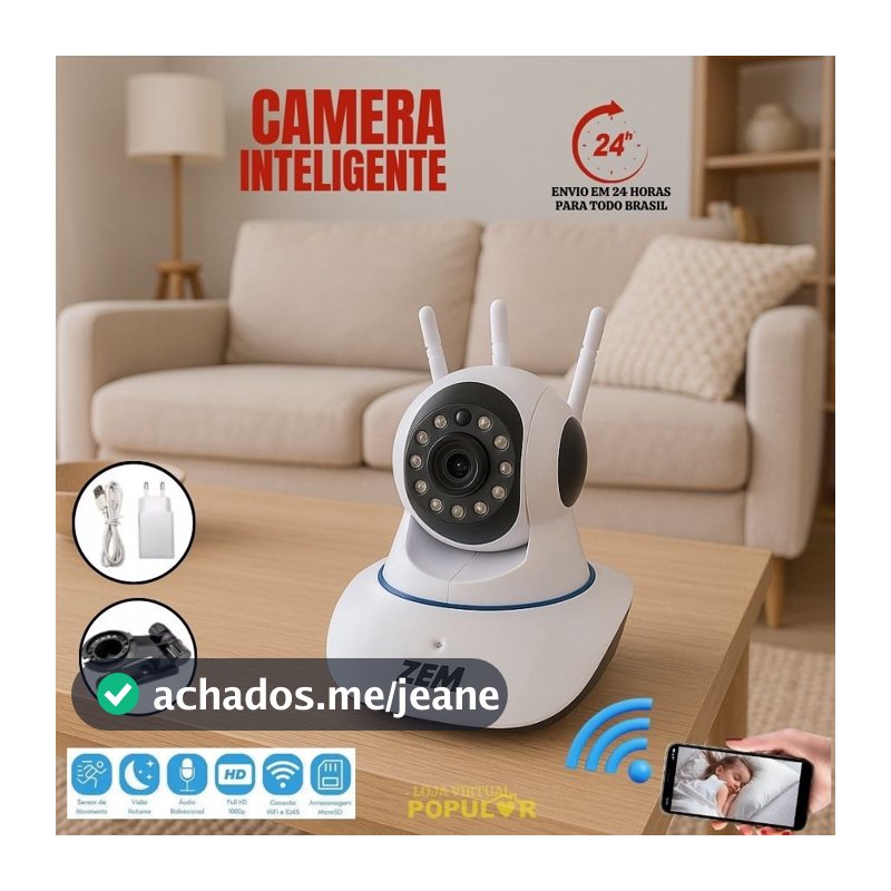 Câmera iP 3 antenas babá eletrônica wifi SistemaYoosee visão noturna full HD 360º microfone robô