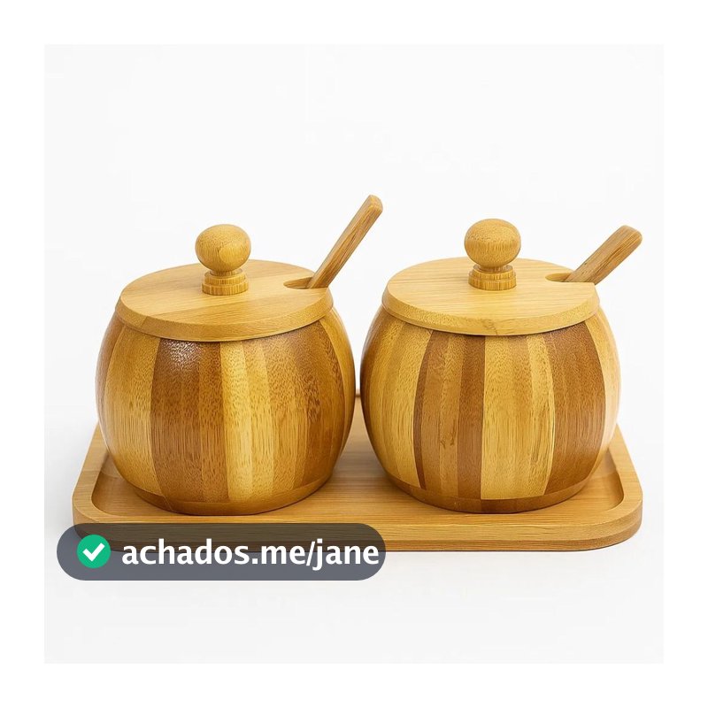 Açucareiro + Saleiro Pote Multiuso C/ Base Bambu 25566 - Vencedor