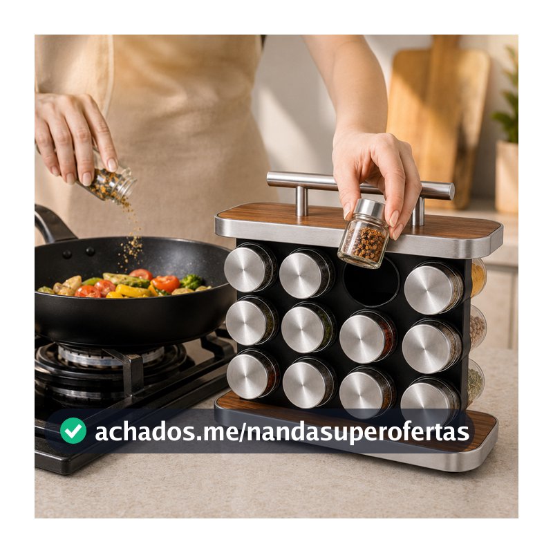 Kit Porta Temperos 12 Potes 90ml – Organizador de Cozinha com Base | Porta Condimentos e Especiarias