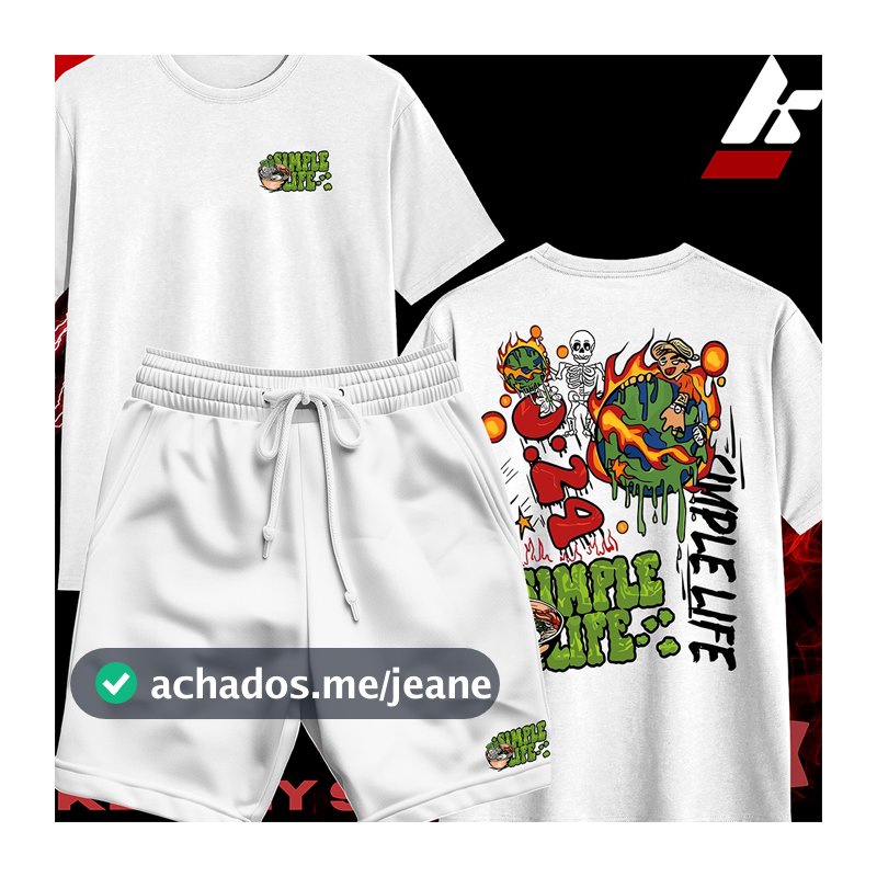 KIT Camiseta Streetwear Masculina Feminina 100% Algodão e Bermuda Mauricinho Estampa SIMPLE LIFE