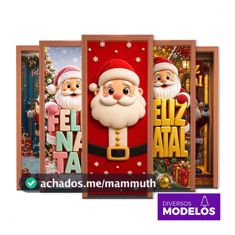 Capa de Porta Natal Papai Noel Decoração Natalina Tecido Sublimado Veste Fácil 0,85x2,10m