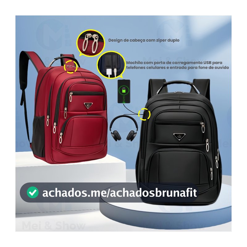 Mochilas de grande capacidade para homens e mulheres Portas externas para fone de ouvido e USB D8109