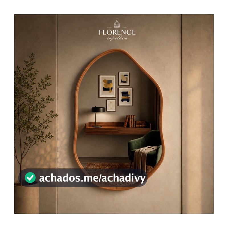 Espelho Roma 70x50 Orgânico com Moldura em Couro Luxo