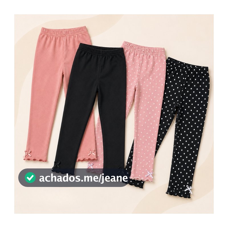 Kit de Calças Legging Infantil Menina em Suede Liso com Lacinho Cores Sortidas