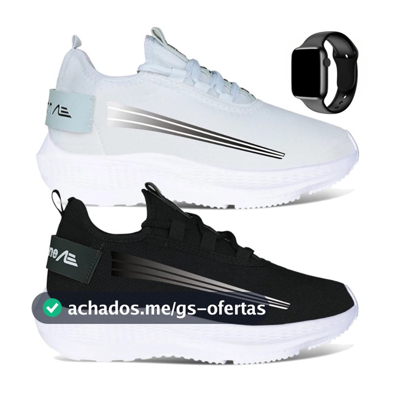 Kit 2 pares Tênis Masculino Leve Confortável Academia + Relógio Digital