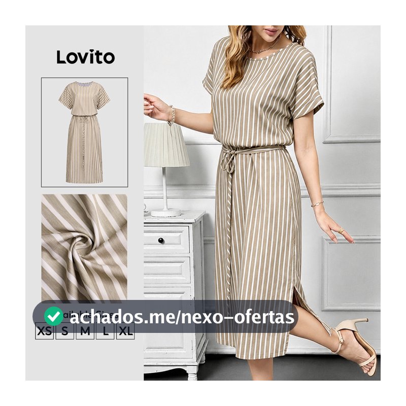 Lovito Vestido Elegante Com Abertura E Caimento Em Linhas Para Primavera/verão Khaki Para Mulheres DRK9P2D714
