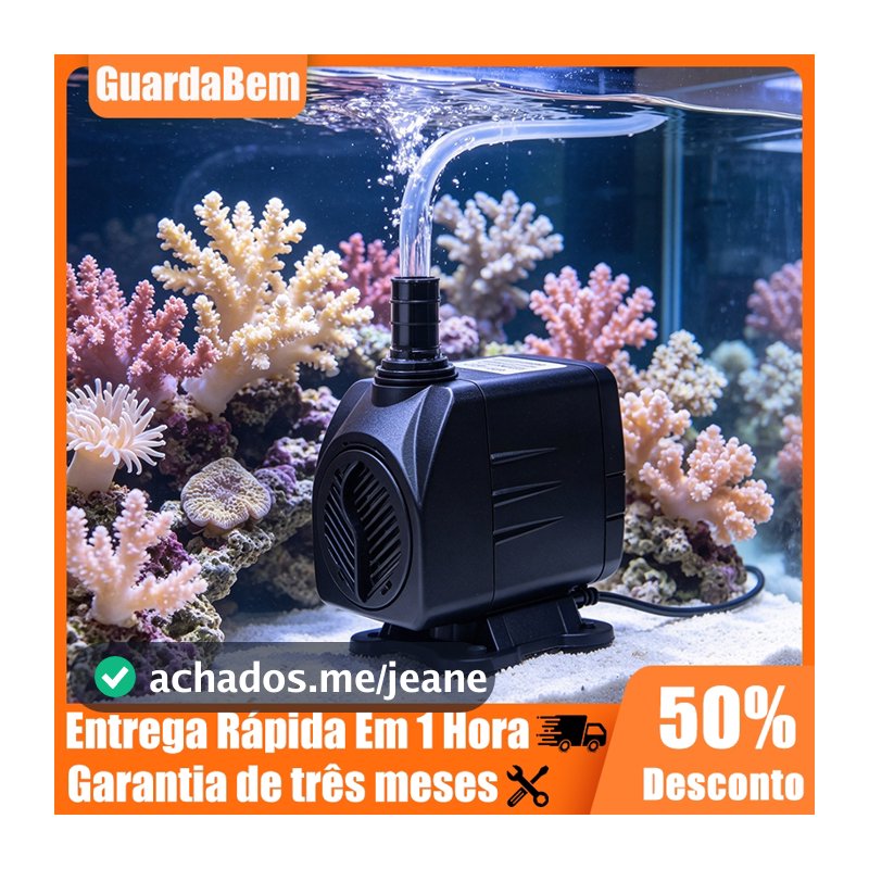 Bomba Submersa 1800L/H 25W, Altura 2m para Aquário, Fonte e Cascata, Água Doce e Salgada Bivolt 110V/220V