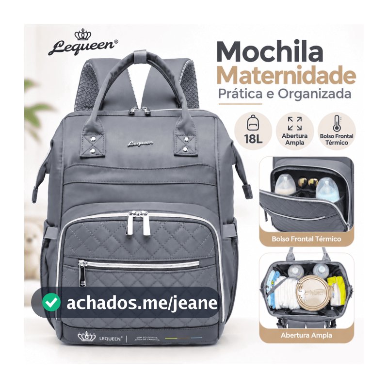 Mochila Maternidade Lequeen 18L Bolsa Bebê Grande Capacidade Térmica Organizadora