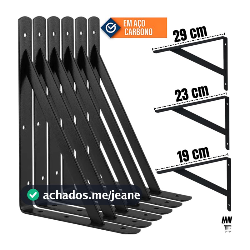 Kit Suportes 2 a 20 Mão Francesa Preta Branca Kit19cm/23cm/29cm Prateleira Tábua Cantoneira