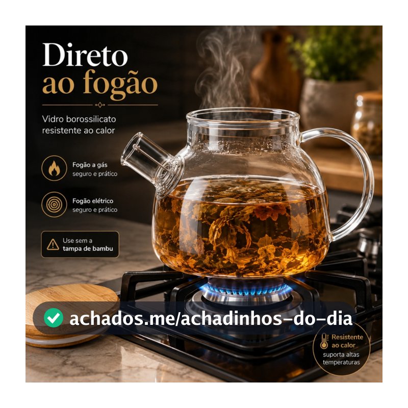 Chaleira de Vidro que Vai ao Fogo 1L Infusor Aço Inox Tampa Bambu Bule Borossilicato Chá e Café Pratitudo Essencial