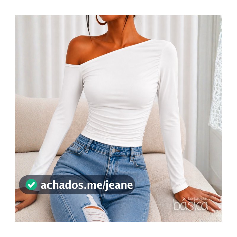 Blusa Feminina Suplex com Manga Longa Comprida Assimétrica Drapeada  Elegante Casual Premium