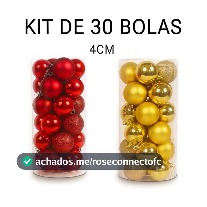 Kit 30 Bolas de Natal Medias 4cm Vermelho e Dourado – Enfeites Natalinos Bolinhas de Natal