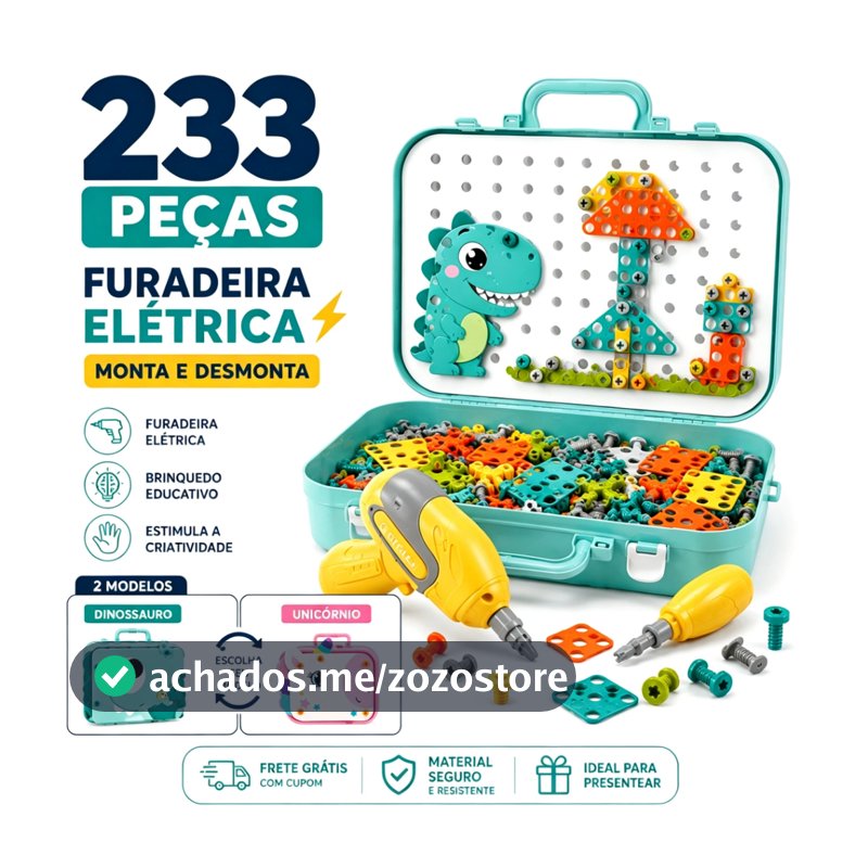 Kit Ferramentas Brinquedo Educativo 233 Peças Montar Desmontar Parafuso Brinquedo para Crianças 3+ Anos Maleta