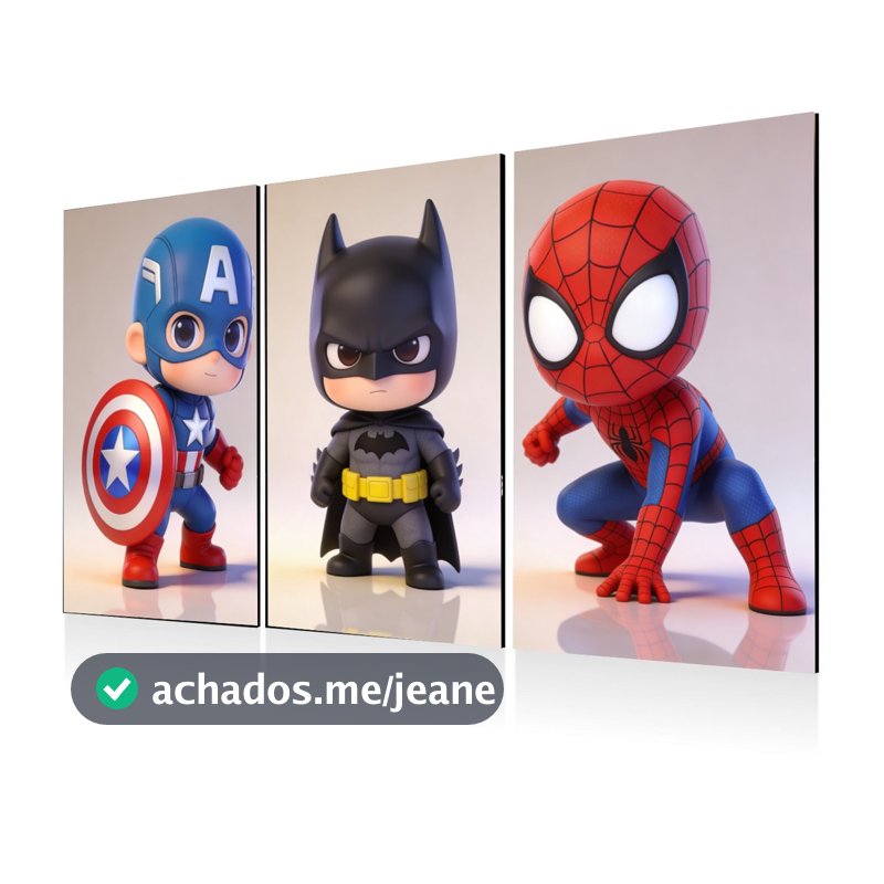 Trio Quadros Super Heróis Geek Infantil Decoração Quarto
