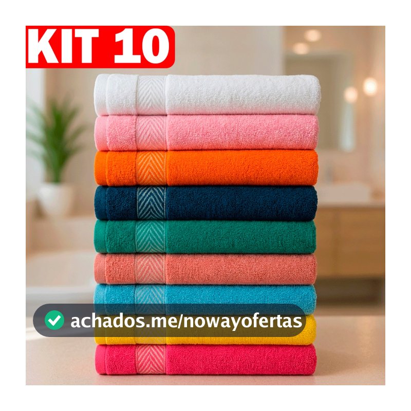 Kit 10 Toalhas de Banho Elleganza Banhão 65x120cm Macia Resistente 100% Algodão Alta Absorção