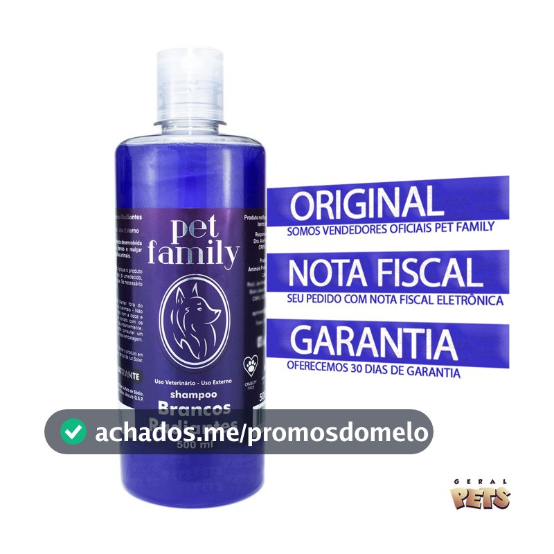 Shampoo Pet Branqueador Matizador Natural Para Cães e Gatos Pelos Claros Brancos Profissional 500ml