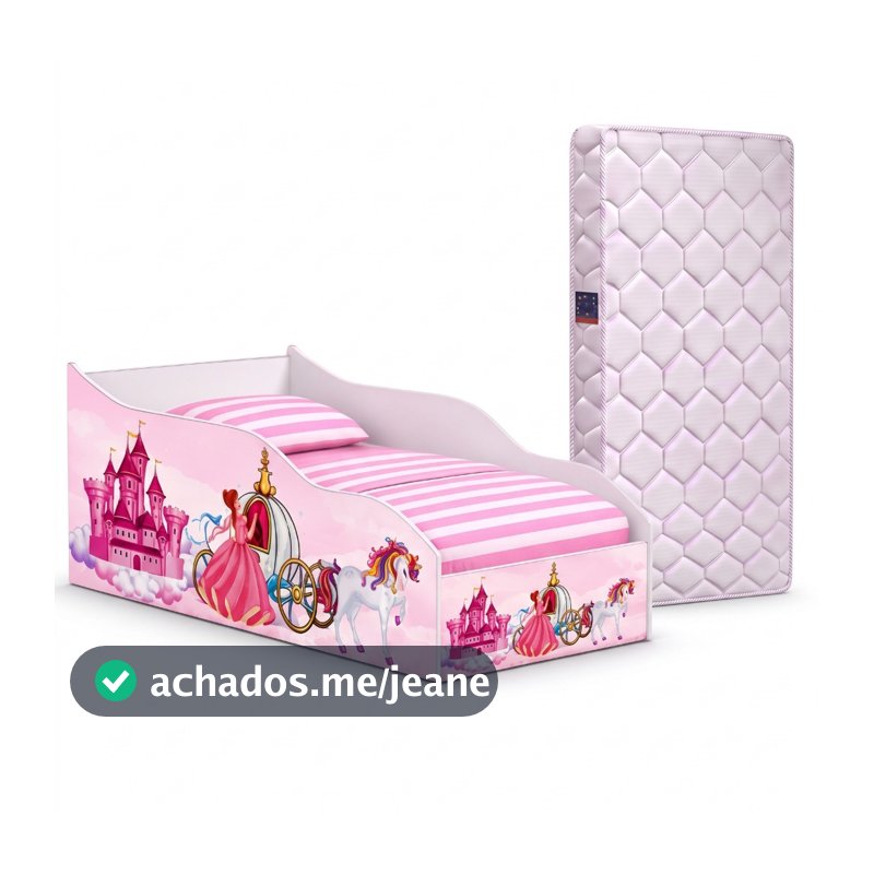 Cama Princesa Infantil + Colchão Incluso Castelo Carruagem Em MDF Montessoriana Compacta Resistente Quarto Menina