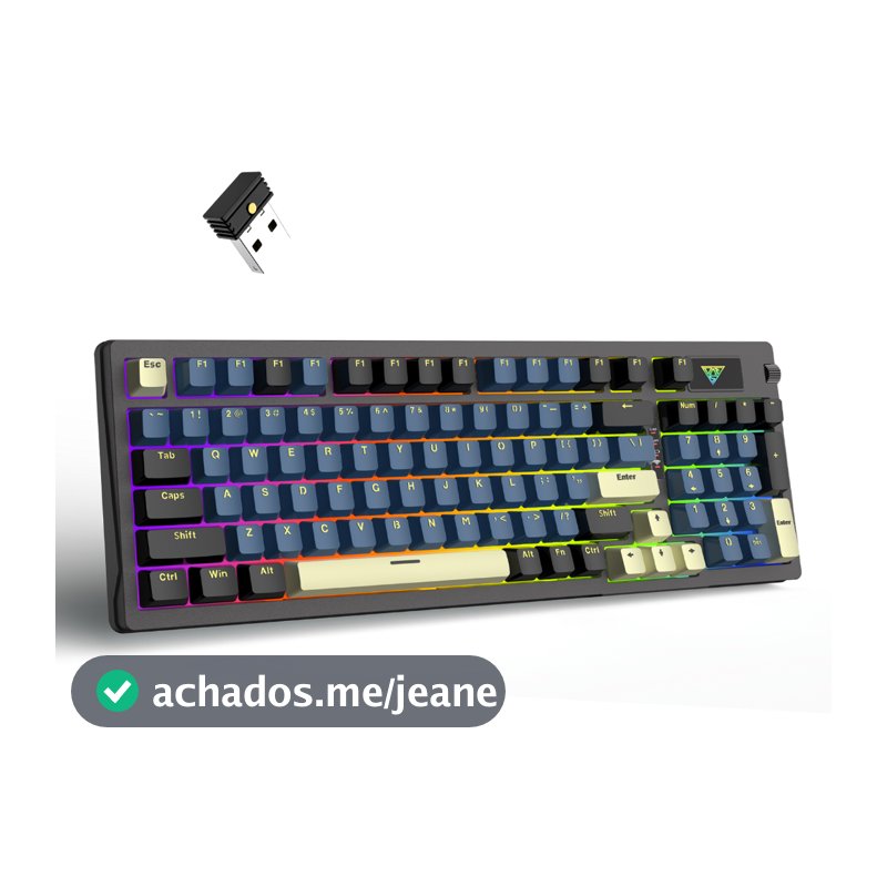 Teclado Mecânico 96 Teclas Tri-Mode RGB Switch Titanium PBT Hot-Swappable ABNT2 Bluetooth 5.0 2.4G USB 4000mAh
