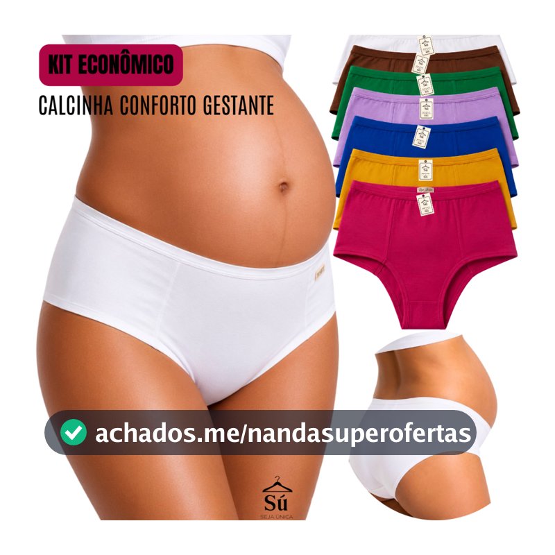 Kit 7, 5 ou 2 Calcinhas Gestante e Pós-Parto Cintura Alta Calçola Confortável Lateral Larga Luxo