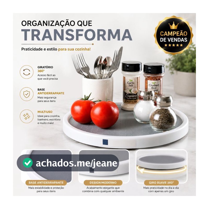 Suporte Giratório 360 Graus Organizador Multiuso 25cm Base Antiderrapante Cozinha Banheiro