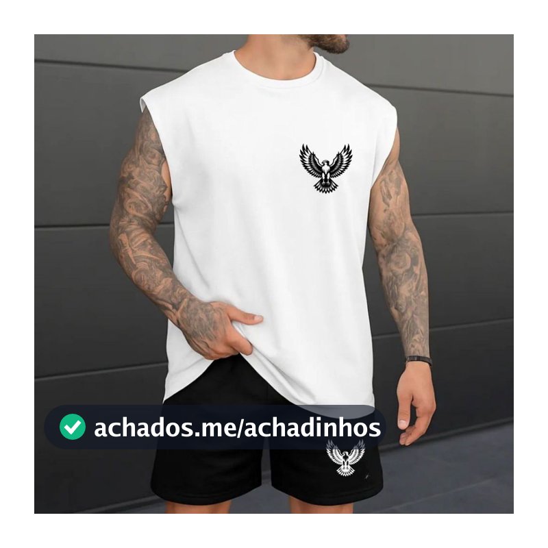 Kit Masculino Regata e Bermuda Tactel Estampa Frontal Àguia Moderno Estilosa