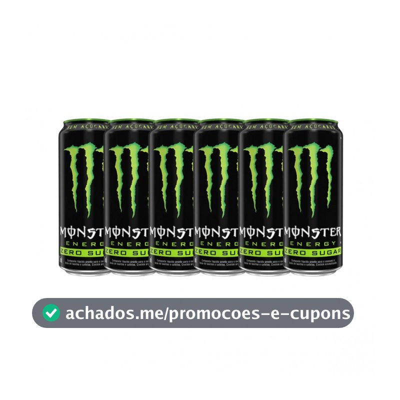 Kit com 6 Energético Zero Açúcar Monster 473ml