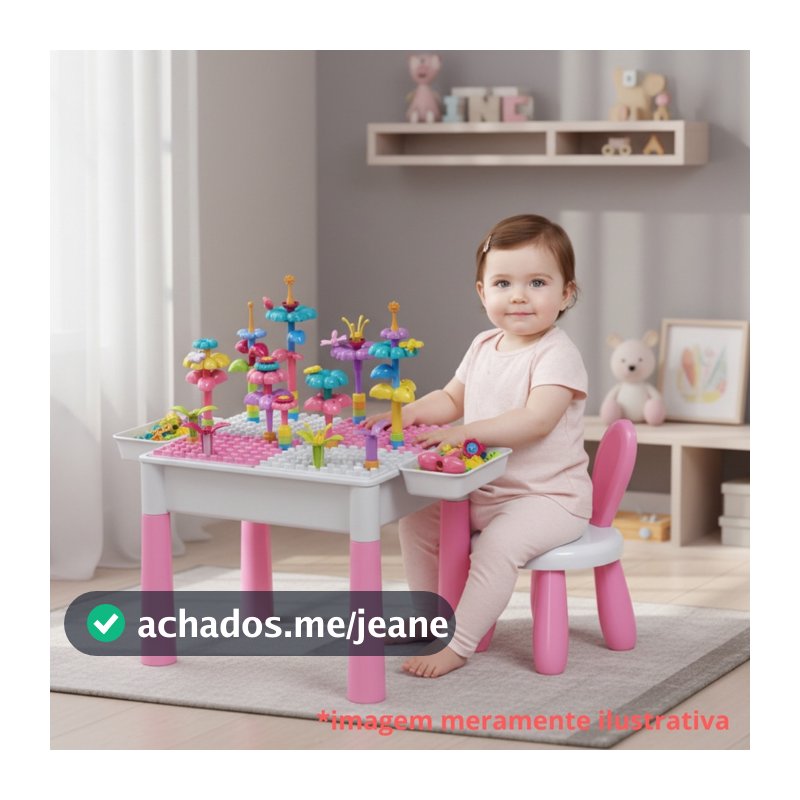 Mesa Mesinha E Cadeira Didática Para Brincar Estudar Infantil Com Blocos de Montar