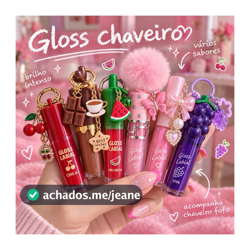 Kit 5 Gloss Chaveiros Hidratante Brilho Labial Variados