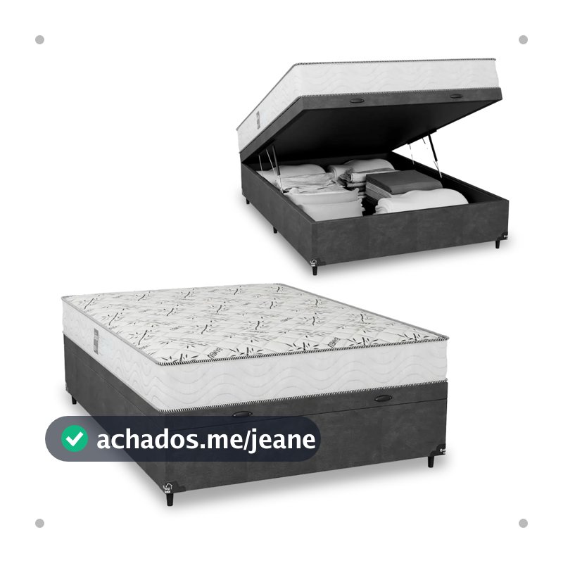 Cama Box Baú Casal Suede Cinza + Colchão D33 One Face Branco- e-Shop Casa